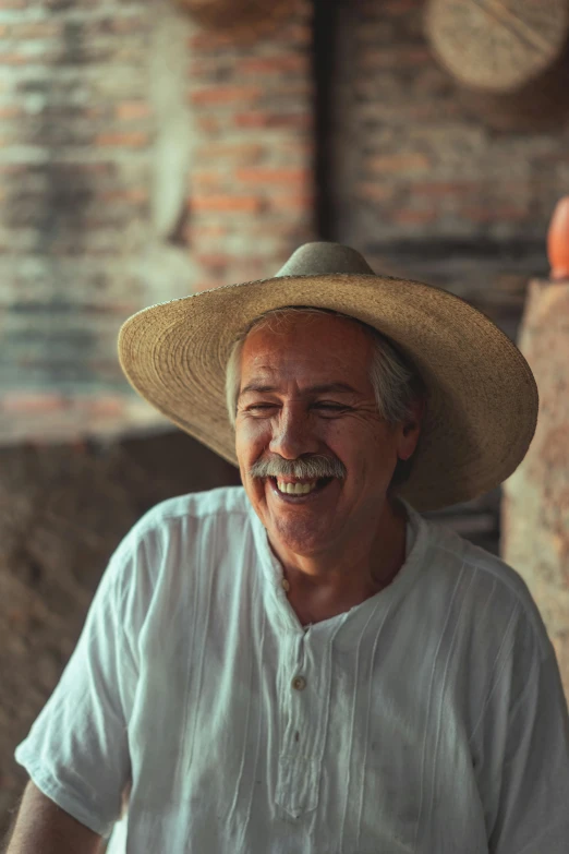 man with straw hat and moustache in outdoor area