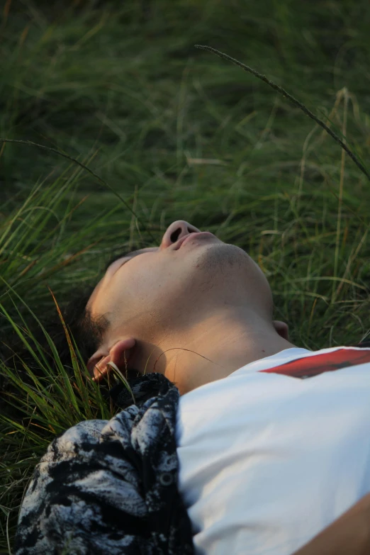 a person laying in the grass and sleeping