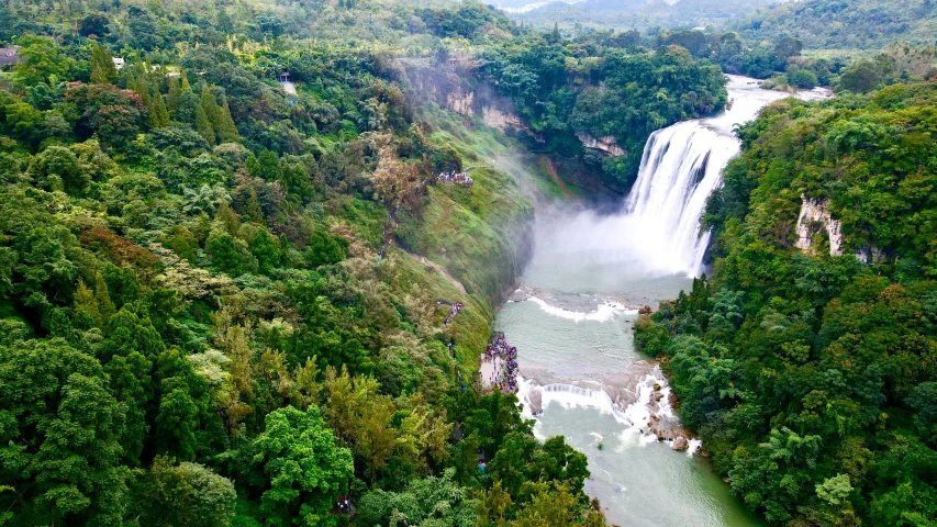 there is a view of a waterfall that looks very pretty