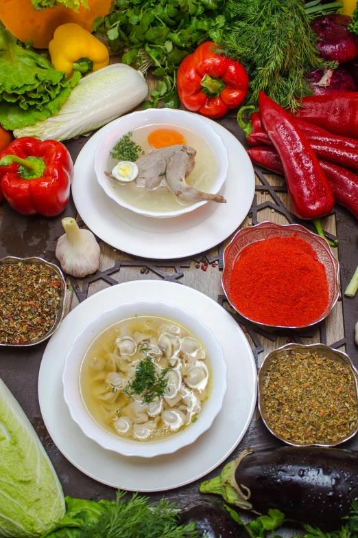 the vegetables and ingredients make up this table