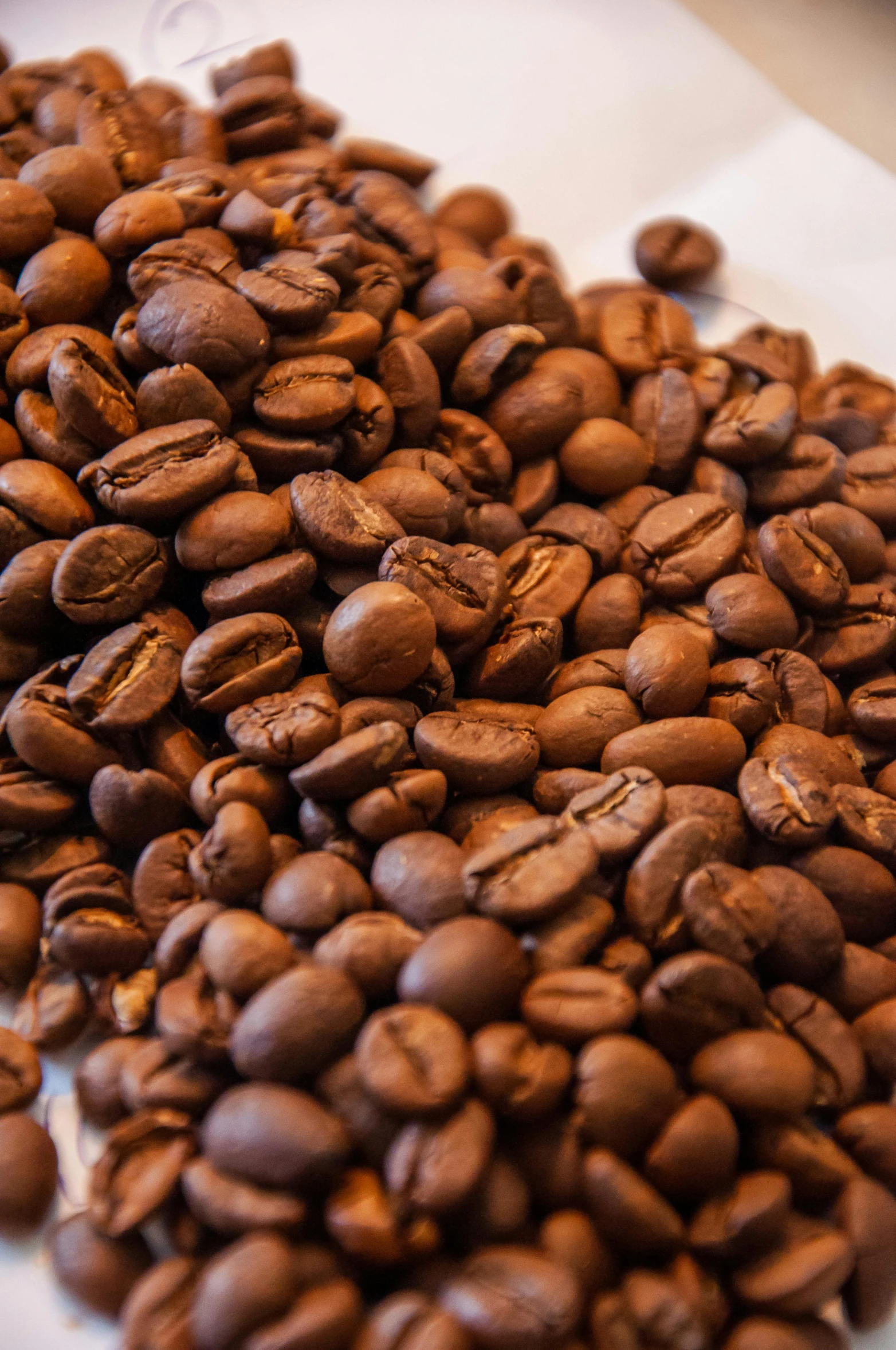 coffee beans sitting in front of one another on a white counter