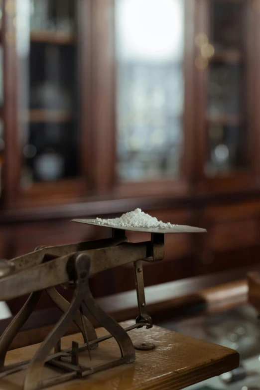 a wooden table with some stuff on top