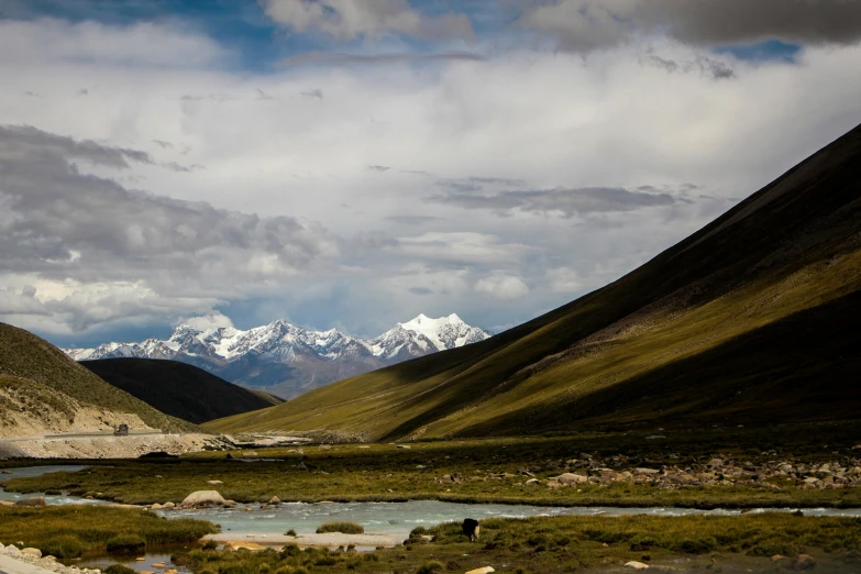 there is mountains in the distance with clouds above