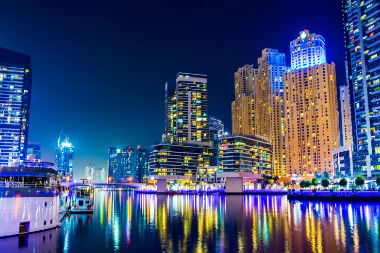 large modern city buildings in the background across the water