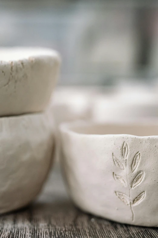 two bowl shaped with leaf designs, one for the bowl, and one for the dish