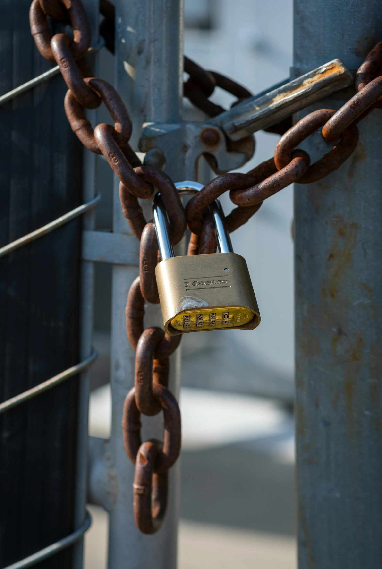 the chain is locked on a pole