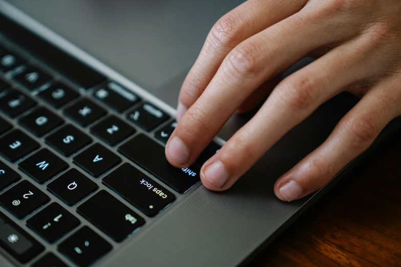 a person typing on their laptop and using it