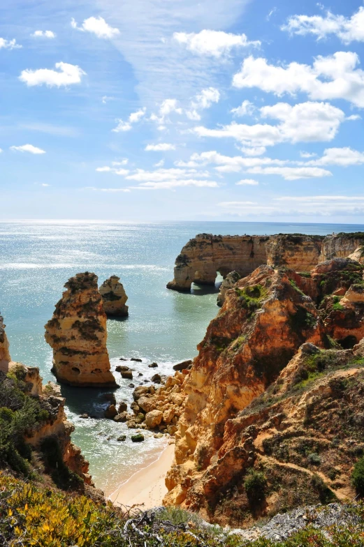 the cliffs and the water have some rock formations