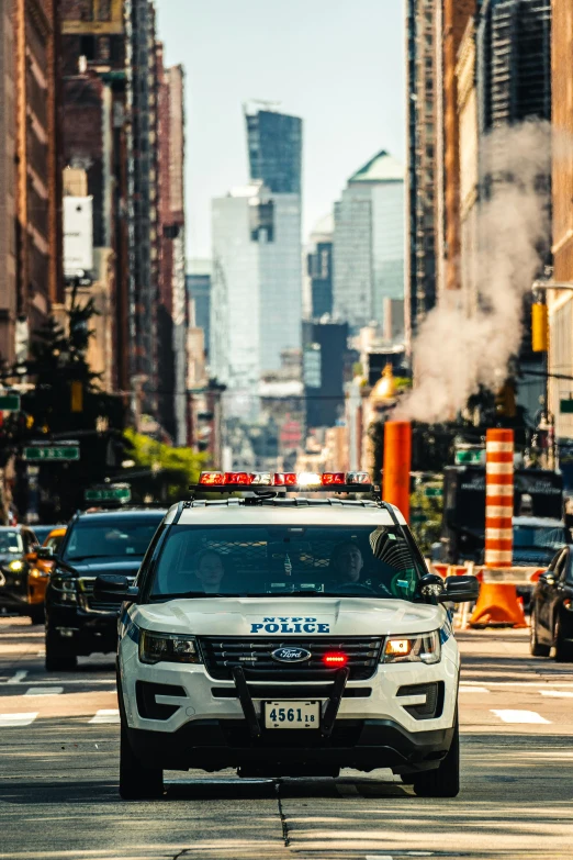 the police car has a bright green light on top