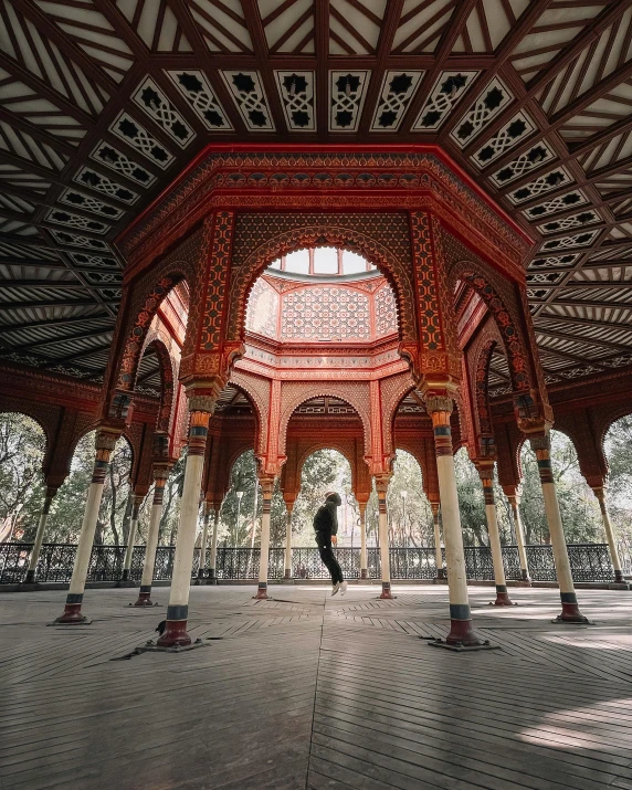 an artistic view of the inside of an asian building