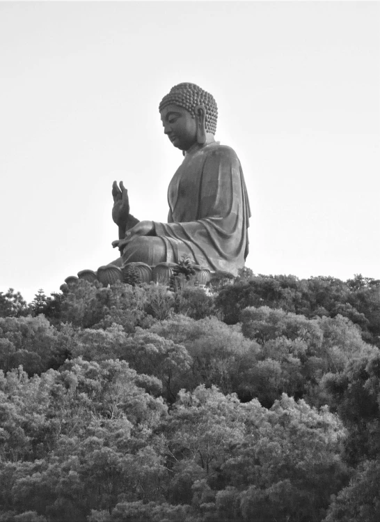 there is a buddha statue that is sitting on a hill