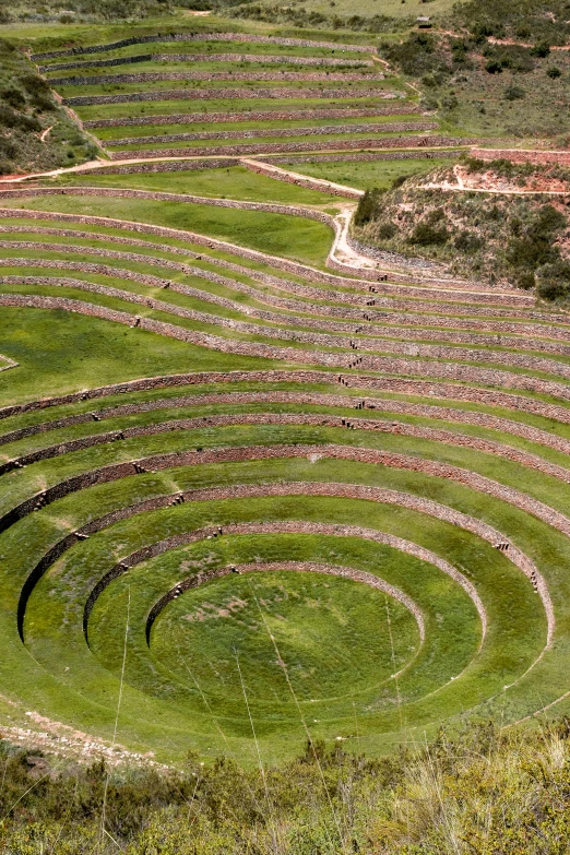 an aerial view of an area with circular rocks