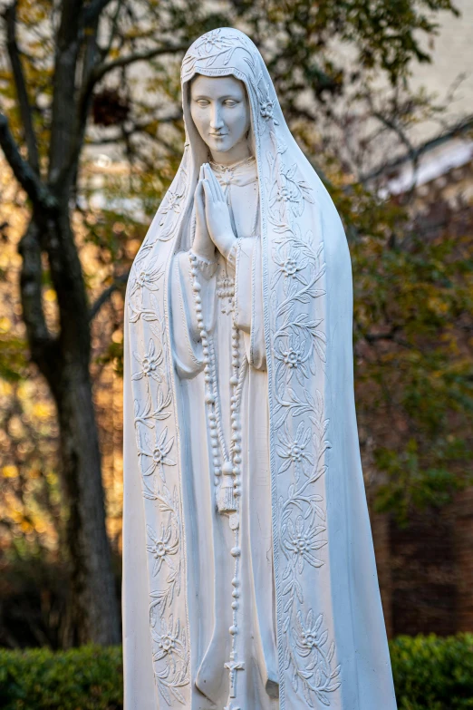 a statue of a religious person with a hooded look on their face