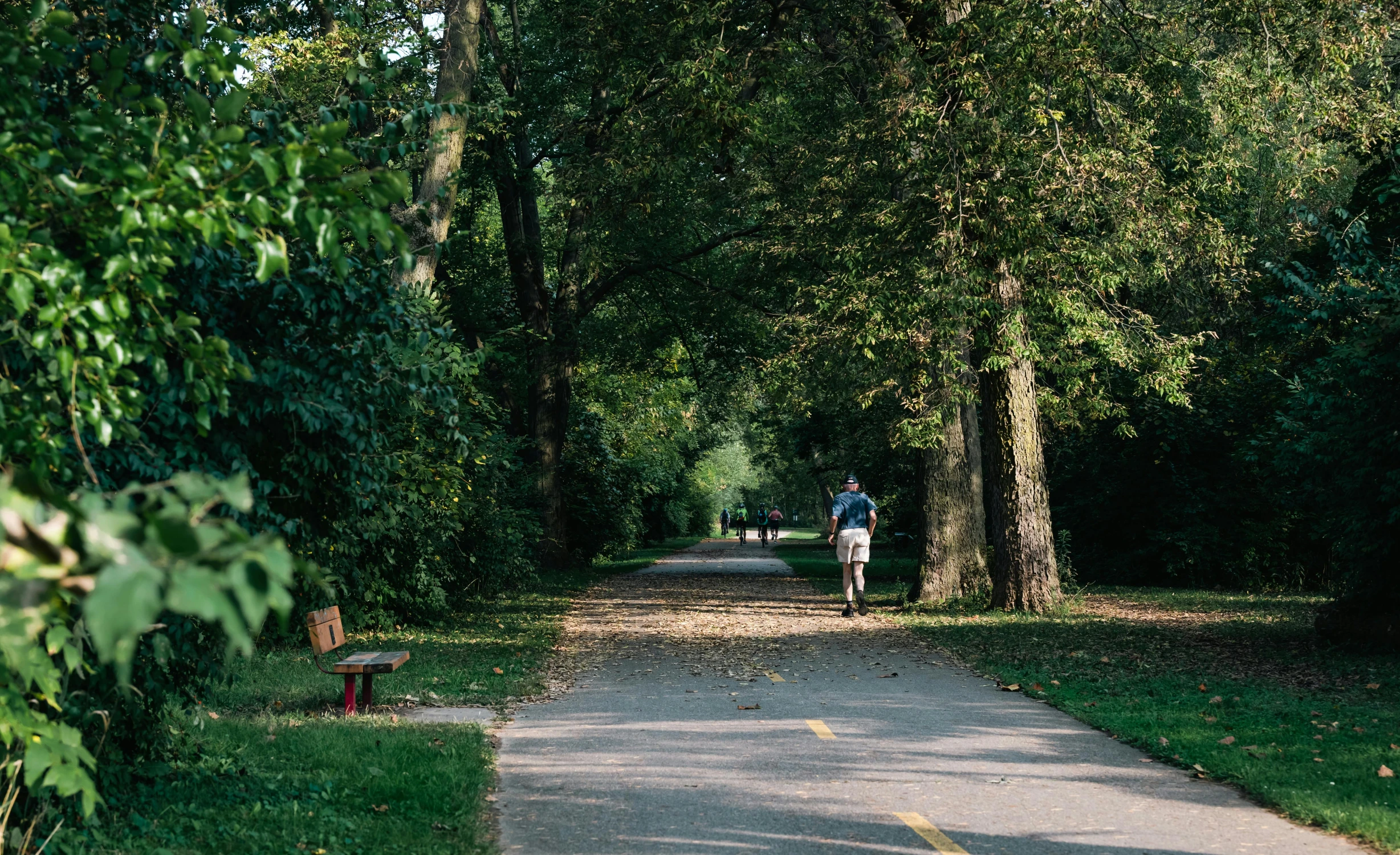 a man walking on a road with a bicycle