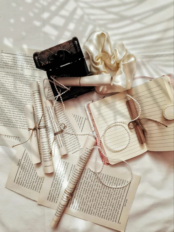 two books, a purse and pen are shown