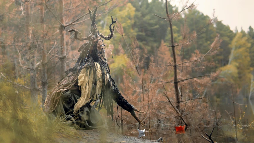 a dead tree is in the middle of a forest