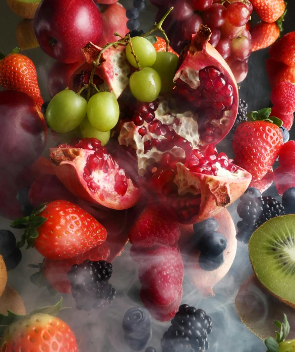 fresh fruit is spread out of a smoke machine