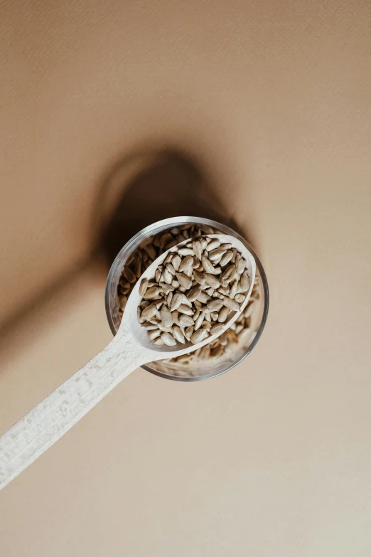 a silver spoon filled with oats of cereal