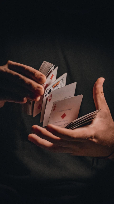 a person's hands holding cards from the card game