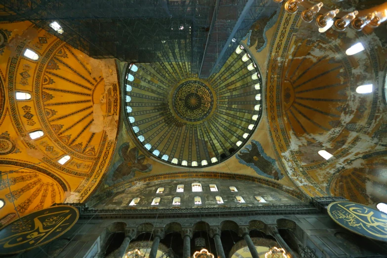 view looking up from the ground floor of the cathedral