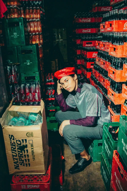 a man is sitting in a cooler filled with drinks