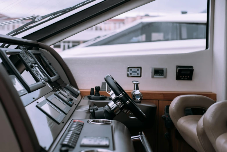 an empty cockpit area in a small passenger boat