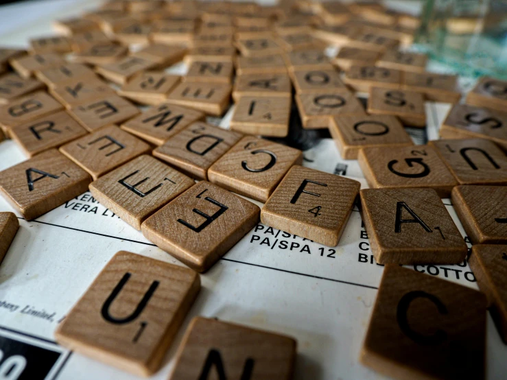 various words are arranged in a pattern on top of a table