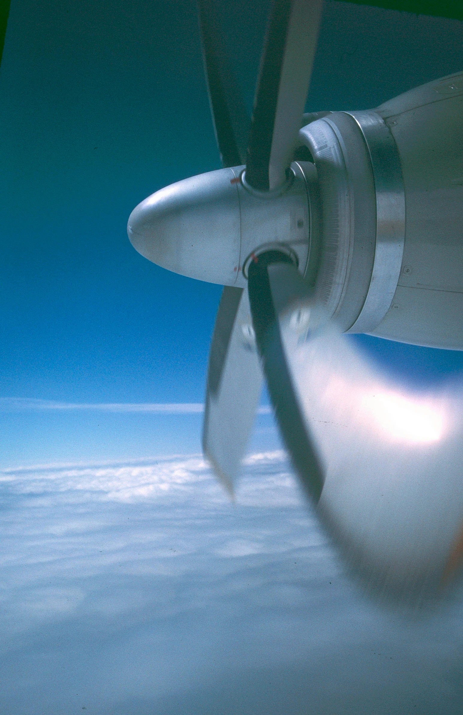 the propeller on the wing of an airplane