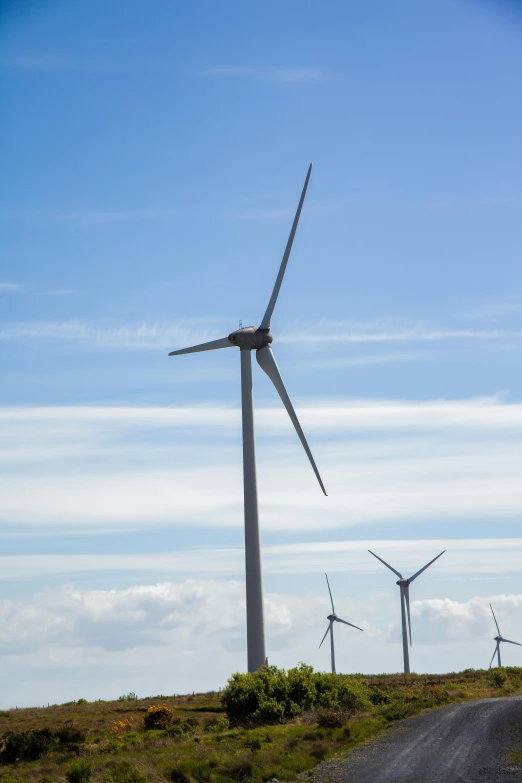 several windmills are on top of a hill