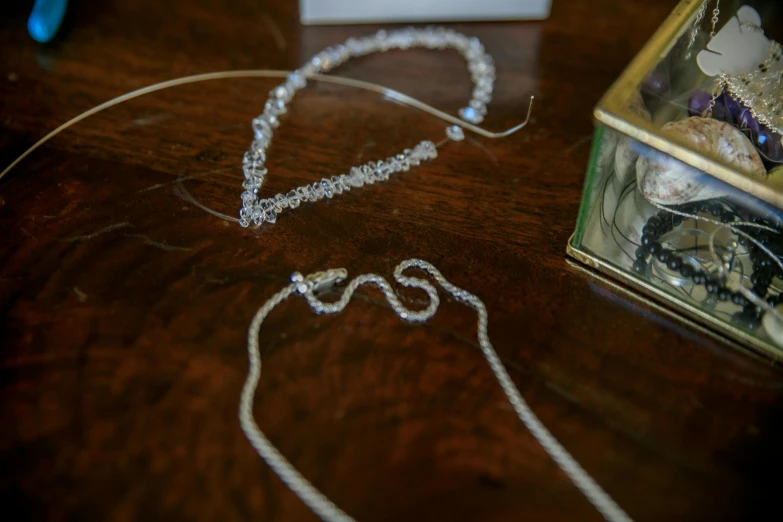there is a necklace that has been drawn on the table