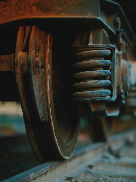 wheels of an old railway car sitting still