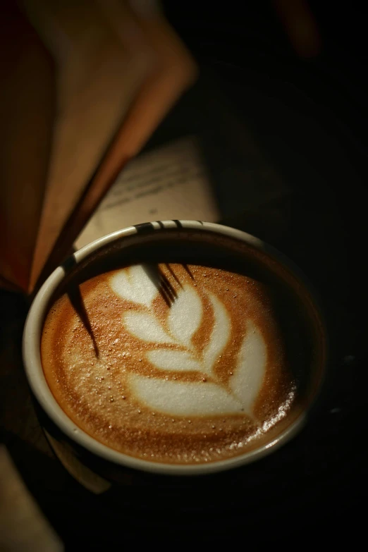 a cappuccino with a latte art drawing on it