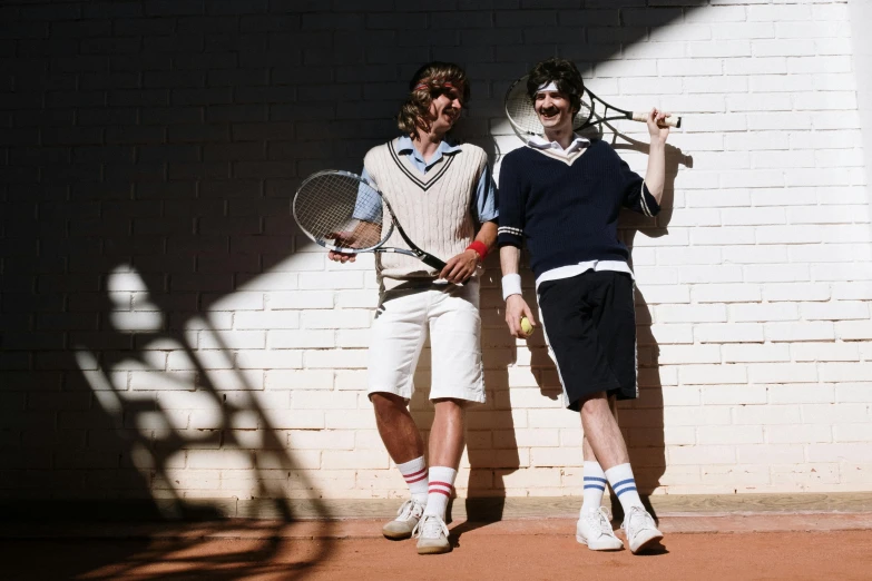 two young men hold rackets in their hands