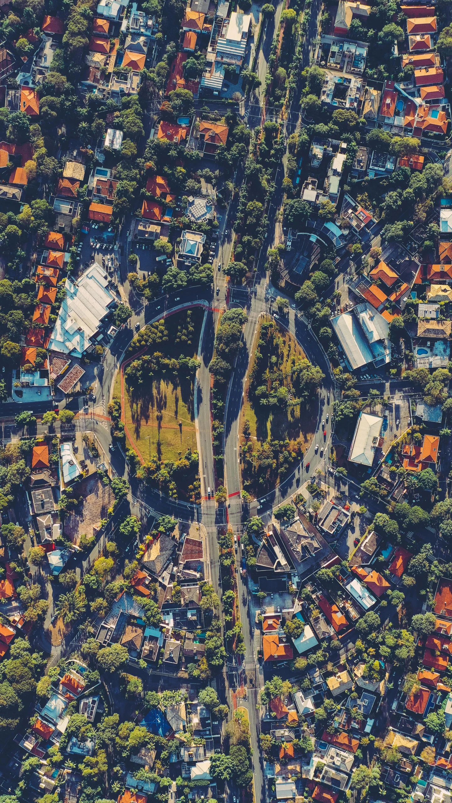 an aerial view of a residential area in the city