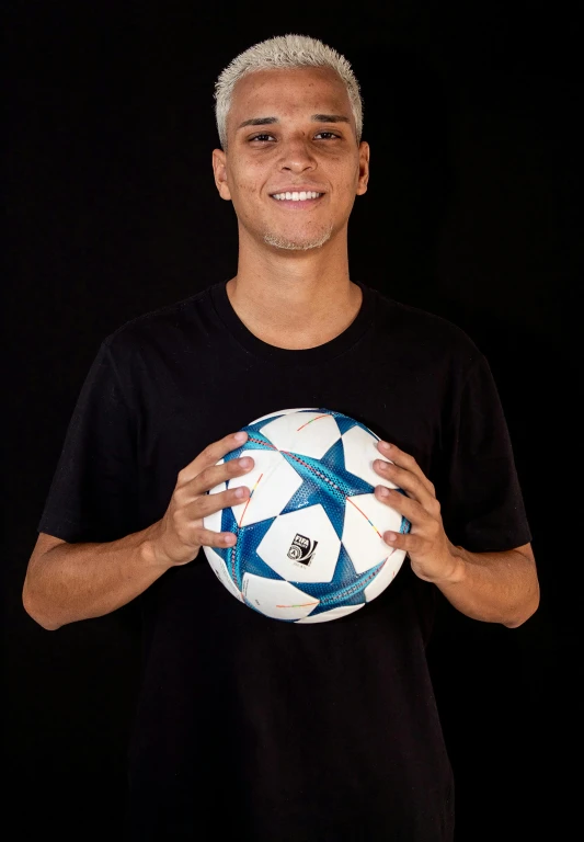 a man is holding a soccer ball in his hands