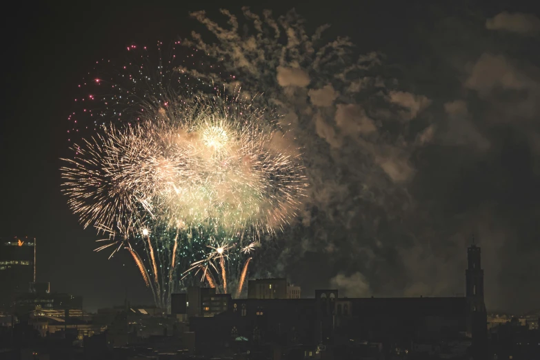 this is a very colorful fireworks at night