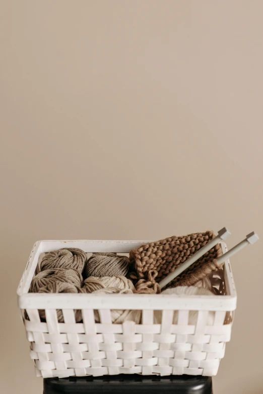 two skeinders in a basket filled with yarn