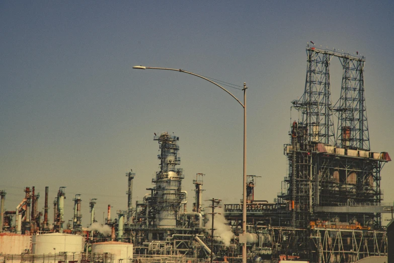 pipes are lined up along this large industrial plant