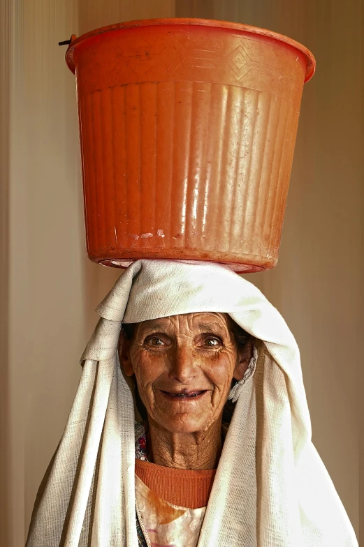 a woman wearing a covering around her head