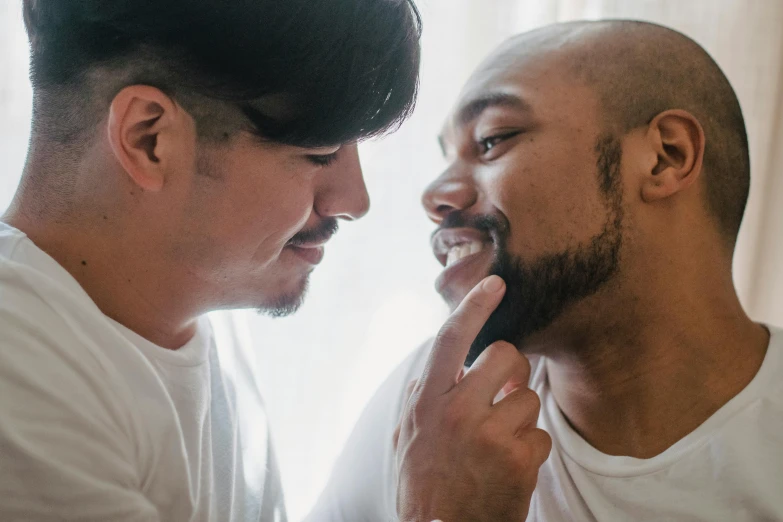 two men are making faces together in the mirror