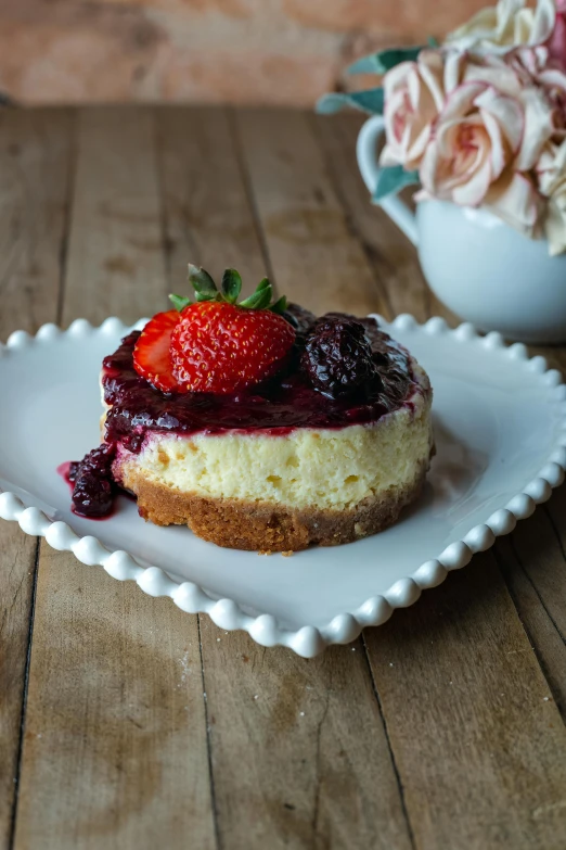 there is a cheesecake on a white plate