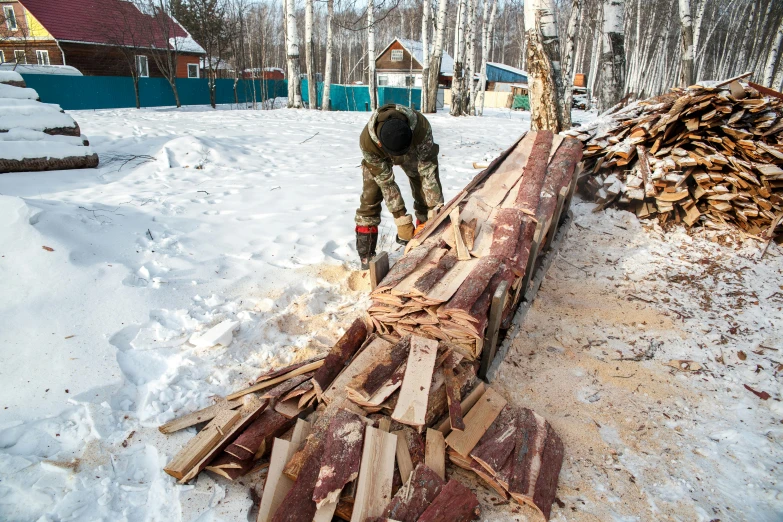 a man is removing wood from the ground