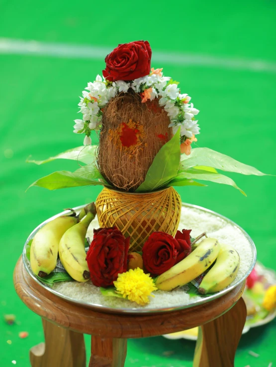 decorative display on wooden stand at outdoor event