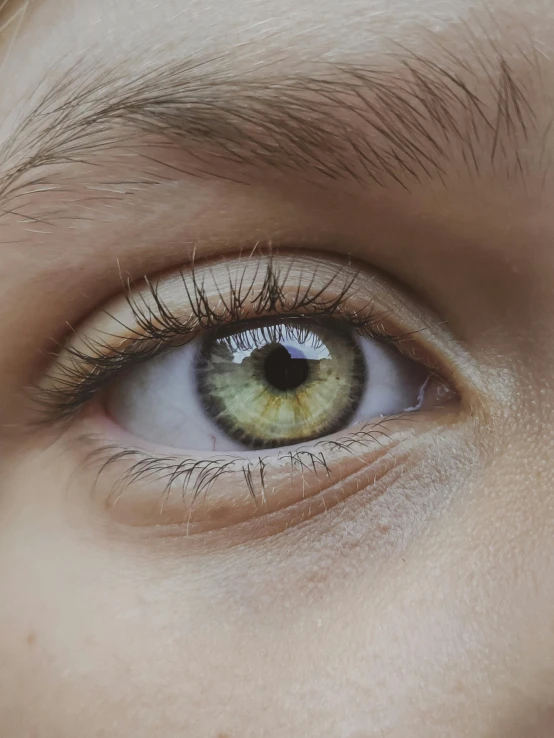 a person with a blue and yellow eye