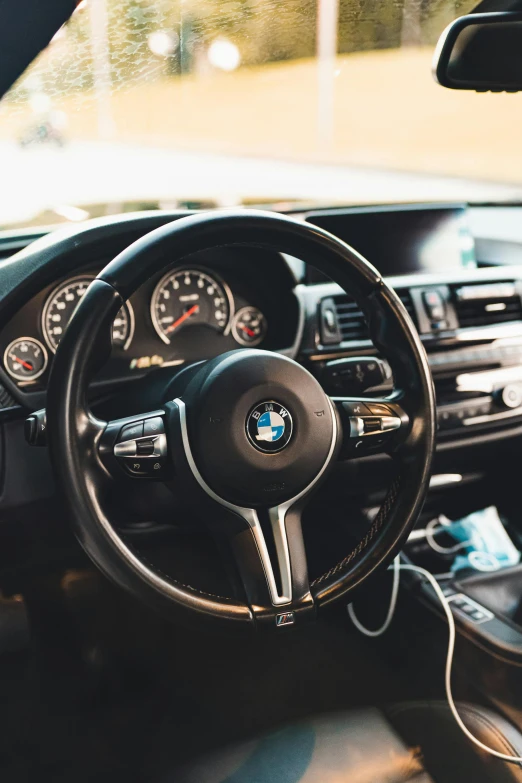 a car interior is seen through the dashboard glass