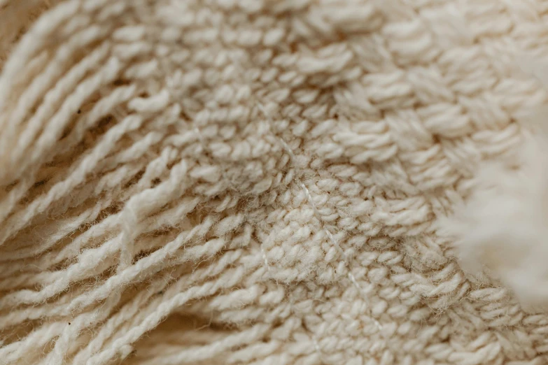 a white fuzzy blanket has been knitted with a small amount of yarn