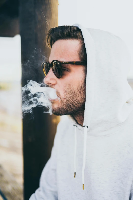 a man smoking a cigarette wearing sunglasses