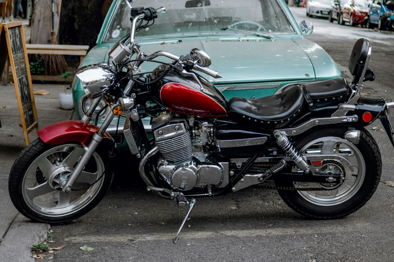 a parked motorcycle on the side of a road