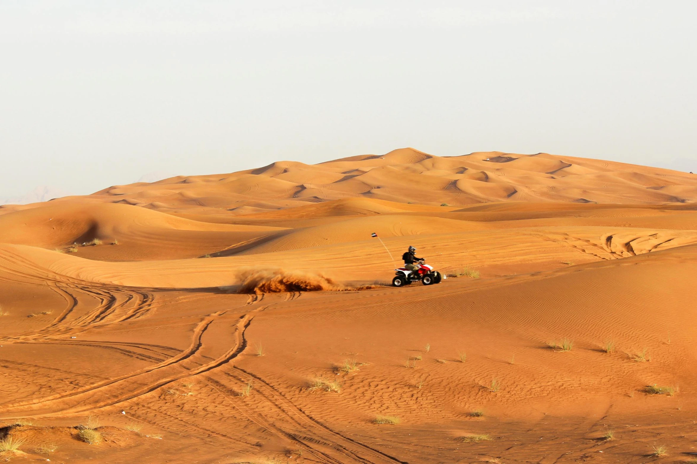 a motor bike riding in the middle of a desert