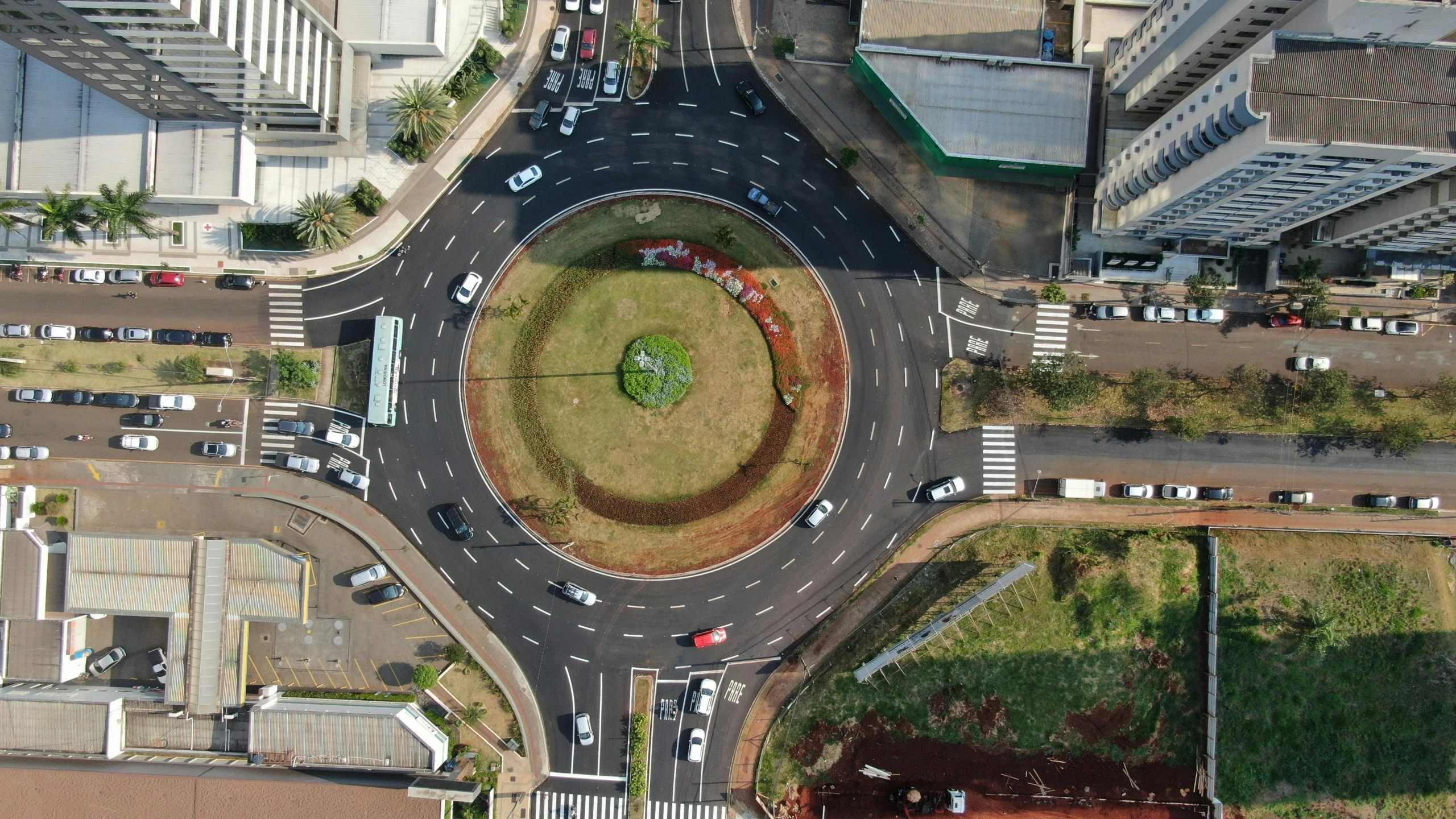 a top view of the intersection of a busy road